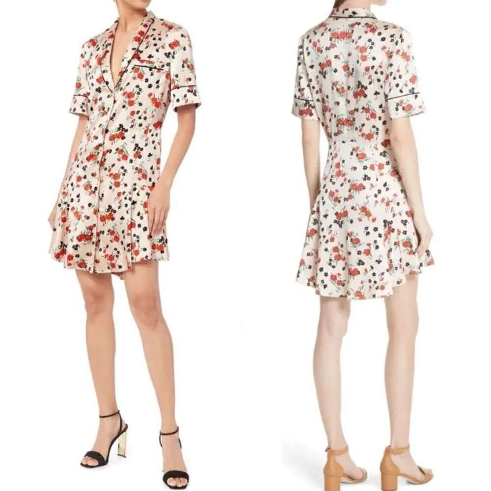 A.L.C. Ruthie Silk Mini Cream Pink Dress Floral Stretch Size 2